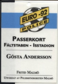 Sportboken - EURO-92 Police passerkort